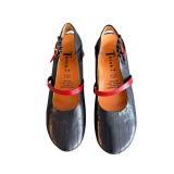 Think! Black Leather Mary Jane Shoes - Red Strap, EU 37, Exchangeable Footbed