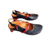 Think! Black Leather Mary Jane Shoes - Red Strap, EU 37, Exchangeable Footbed