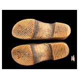 Swedish-Style Hand-Painted Floral Clogs - Navy Leather, Wooden Sole