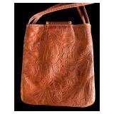 Crossbody Bag - Brown Leather Embossed with Braided Flap