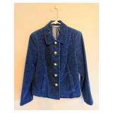 Corduroy Jacket - Navy Blue, Five Brass Front Buttons, 100% Cotton Exterior