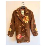Papparazzi by Biz Floral Embroidered Brown Wool Coat - Size M
