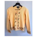 Icelandic Design Knit Cardigan - Peach Floral Embroidery - Size S