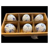 Decorative Eggs - Set of 6 - Blue Floral Pattern & Egg Stand - Made in India