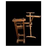 Antique Wooden Hand-Cranked Press with Three-Arm Clamp