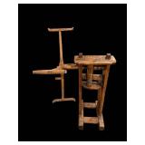 Antique Wooden Hand-Cranked Press with Three-Arm Clamp