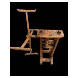 Antique Wooden Hand-Cranked Press with Three-Arm Clamp