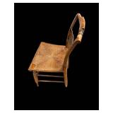 Antique Wooden Chair with Woven Rush Seat and Carved Back