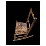 Vintage Wooden Rocking Chair with Woven Rush Seat