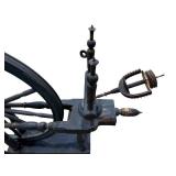 Antique Hand-Crank Spinning Wheel with Large Flywheel on Wood Base