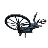 Antique Hand-Crank Spinning Wheel with Large Flywheel on Wood Base