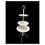 Vintage White Metal Tiered Stand with Ring Handle - 51in H x 19in Dia