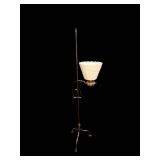 Brass Floor Lamp with Frosted Floral Glass Shade - 62 in Tall