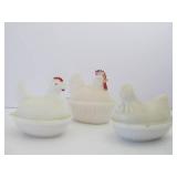 3 Vintage Milk Glass Chicken Baskets 3 Vintage Milk Glass Chicken Baskets