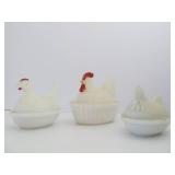 3 Vintage Milk Glass Chicken Baskets 3 Vintage Milk Glass Chicken Baskets