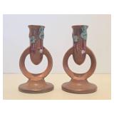 Nice Pair of Signed ROSEVILLE Art Pottery Candle Stands Nice Pair of Signed ROSEVILLE Art Pottery Candle Stands