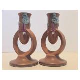 Nice Pair of Signed ROSEVILLE Art Pottery Candle Stands Nice Pair of Signed ROSEVILLE Art Pottery Candle Stands