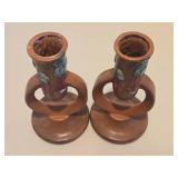 Nice Pair of Signed ROSEVILLE Art Pottery Candle Stands Nice Pair of Signed ROSEVILLE Art Pottery Candle Stands