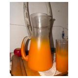 Nice Looking Vintage Mid Century Orange Juice Pitcher & Glasses Set Nice Looking Vintage Mid Century Orange Juice Pitcher & Glasses Set