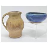 Nice Looking Signed Art Pottery Pitcher & Bowl Nice Looking Signed Art Pottery Pitcher & Bowl