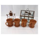 Hallmark Thailand Mugs 4 - with Saucers, Lantern & Dragonfly Glass Window Frame Hallmark Thailand Mugs 4 - with Saucers, Lantern & Dragonfly Glass Window Frame