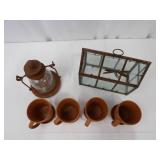 Hallmark Thailand Mugs 4 - with Saucers, Lantern & Dragonfly Glass Window Frame Hallmark Thailand Mugs 4 - with Saucers, Lantern & Dragonfly Glass Window Frame