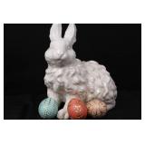 White Ceramic Rabbit Figurine - Includes 3 Decorated Easter Eggs White Ceramic Rabbit Figurine - Includes 3 Decorated Easter Eggs