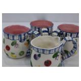 Blue Stripe Bow Rim Ceramic Dinnerware Set with Fruit Motifs (Plates, Mugs) Blue Stripe Bow Rim Ceramic Dinnerware Set with Fruit Motifs (Plates, Mugs)