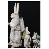 Three Rabbit Figurines with Baskets - Rustic Weathered Finish Three Rabbit Figurines with Baskets - Rustic Weathered Finish