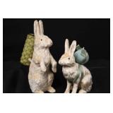 Three Rabbit Figurines with Baskets - Rustic Weathered Finish Three Rabbit Figurines with Baskets - Rustic Weathered Finish