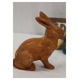 Egg Hunt Wooden Sign with Bunny Figurines and Painted Easter Eggs Egg Hunt Wooden Sign with Bunny Figurines and Painted Easter Eggs