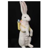 White Plush Easter Bunny with Yellow Backpack Basket and Colorful Eggs White Plush Easter Bunny with Yellow Backpack Basket and Colorful Eggs