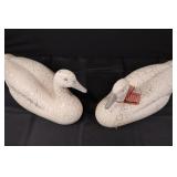 Pair of Crackle-Glaze Ceramic Swan Figurines with Ribbon - Vintage Decor Pair of Crackle-Glaze Ceramic Swan Figurines with Ribbon - Vintage Decor