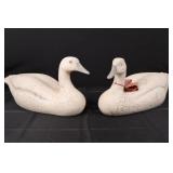 Pair of Crackle-Glaze Ceramic Swan Figurines with Ribbon - Vintage Decor Pair of Crackle-Glaze Ceramic Swan Figurines with Ribbon - Vintage Decor