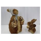 Plush Rabbits Pair - Brown/Tan with Woven Straw Baskets Plush Rabbits Pair - Brown/Tan with Woven Straw Baskets