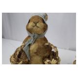 Plush Rabbits Pair - Brown/Tan with Woven Straw Baskets Plush Rabbits Pair - Brown/Tan with Woven Straw Baskets