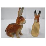 Antique German Hand-Painted Ceramic Rabbit Figurines - Pair, 7¼ in & 6½ in Tall Antique German Hand-Painted Ceramic Rabbit Figurines - Pair, 7¼ in & 6½ in Tall