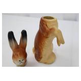 Antique German Hand-Painted Ceramic Rabbit Figurines - Pair, 7¼ in & 6½ in Tall Antique German Hand-Painted Ceramic Rabbit Figurines - Pair, 7¼ in & 6½ in Tall