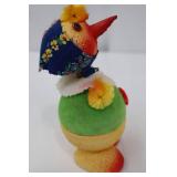 Vintage 1950s German Felt Bird Plush - Floral Blue Scarf, 5 Inches Tall Vintage 1950s German Felt Bird Plush - Floral Blue Scarf, 5 Inches Tall