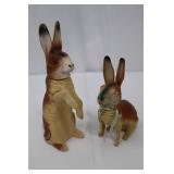 Vintage Ceramic Rabbit Figurines - Pair (Large Standing & Small Seated) with Ribbon Vintage Ceramic Rabbit Figurines - Pair (Large Standing & Small Seated) with Ribbon