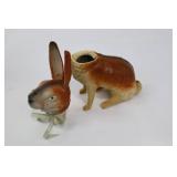 Vintage Ceramic Rabbit Figurines - Pair (Large Standing & Small Seated) with Ribbon Vintage Ceramic Rabbit Figurines - Pair (Large Standing & Small Seated) with Ribbon