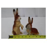 Vintage Ceramic Rabbit Figurines - Pair (Large Standing & Small Seated) with Ribbon Vintage Ceramic Rabbit Figurines - Pair (Large Standing & Small Seated) with Ribbon