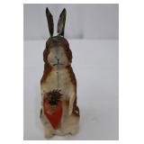 German Papier-Mache Easter Bunny Collectible - Carrot Holder with Evergreen Sprig German Papier-Mache Easter Bunny Collectible - Carrot Holder with Evergreen Sprig