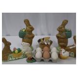 Ceramic Easter Bunny Figurines Lot - 2 Tall Brown Bunnies, 6 Eggs, 2 Kittens, Bunny & Rabbit Minis Ceramic Easter Bunny Figurines Lot - 2 Tall Brown Bunnies, 6 Eggs, 2 Kittens, Bunny & Rabbit Minis