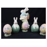 Tall Bunny Easter Figurine with Basket - 2 Bunny Eggs & 3 Decor Eggs (6-Piece Set) Tall Bunny Easter Figurine with Basket - 2 Bunny Eggs & 3 Decor Eggs (6-Piece Set)