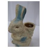Bunny Planter - Vintage Paper-Mache, White with Blue Accents Bunny Planter - Vintage Paper-Mache, White with Blue Accents