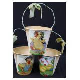 Vintage Easter Decor Lot - 6 Paper Cones, 3 Paper Pails, 1 Bucket, 2 Bunny Chairs Vintage Easter Decor Lot - 6 Paper Cones, 3 Paper Pails, 1 Bucket, 2 Bunny Chairs
