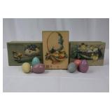 Vintage Easter Greeting Box Set - 3 Decorative Boxes & 6 Pastel Wooden Eggs Vintage Easter Greeting Box Set - 3 Decorative Boxes & 6 Pastel Wooden Eggs