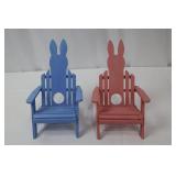 Two Rabbit Adirondack Chairs - Blue & Pink with Easter Decor & Painted Eggs Two Rabbit Adirondack Chairs - Blue & Pink with Easter Decor & Painted Eggs