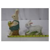 Handmade E. Smith Glass Easter Bunny Figurines with Basket & Pink Glass Dish Handmade E. Smith Glass Easter Bunny Figurines with Basket & Pink Glass Dish